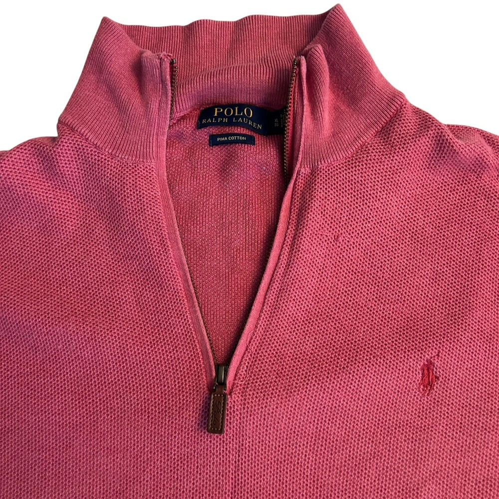 Polo Ralph Lauren Quarter Zip‎ Men's Sweater Size XL Coral Preppy Pima Cotton